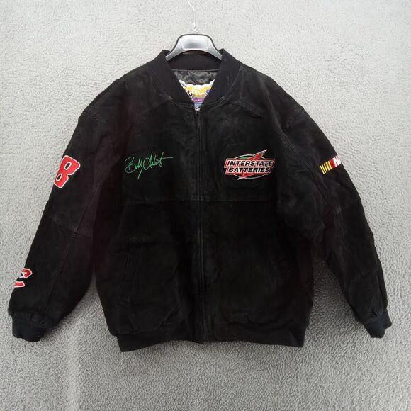 Jeff Hamilton Jacket Mens Large Black Leather Suede‎ Nascar Bobby Labonte